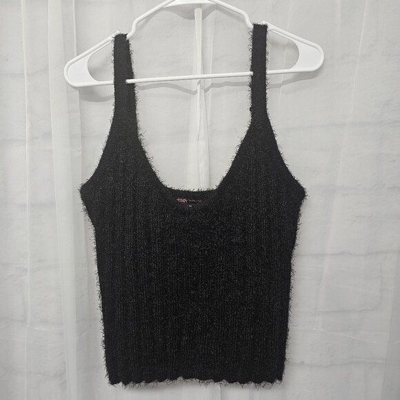 Trendy Threads Knit Tank Black Fuzzy Ribbed Fairy Goth Whimsygoth Bodycon 1X - Picture 1 of 8